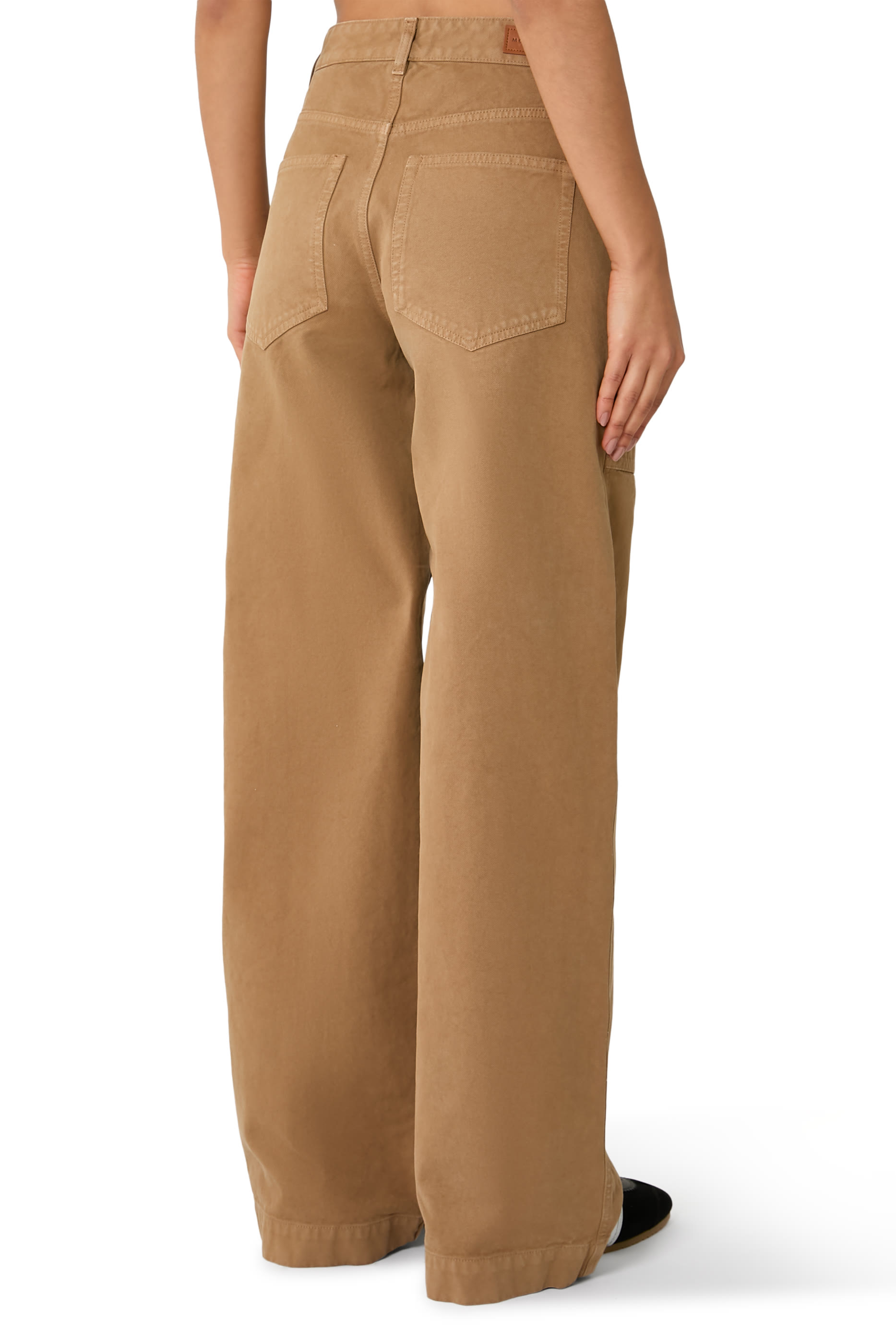 بنطال قطن برقعة جلد محفورة بشعار الماركة