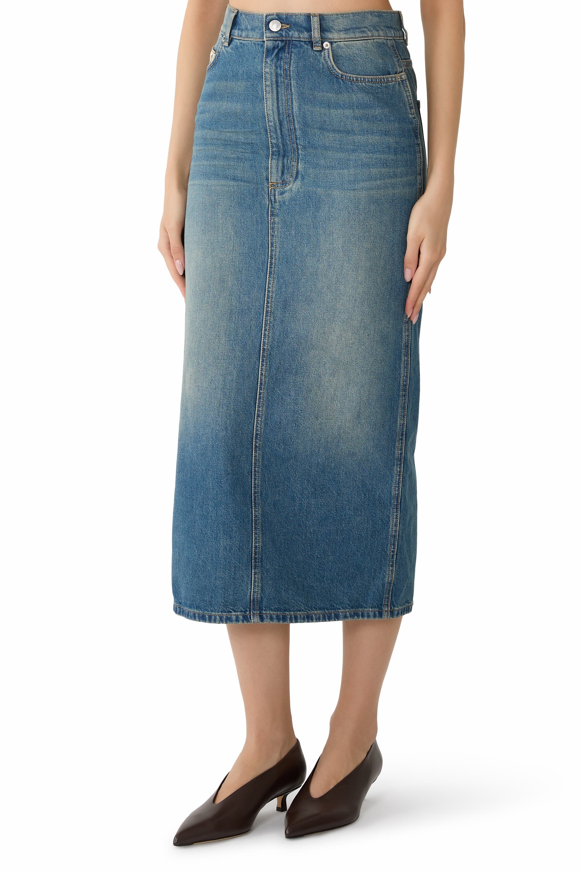 Logo Midi Denim Skirt