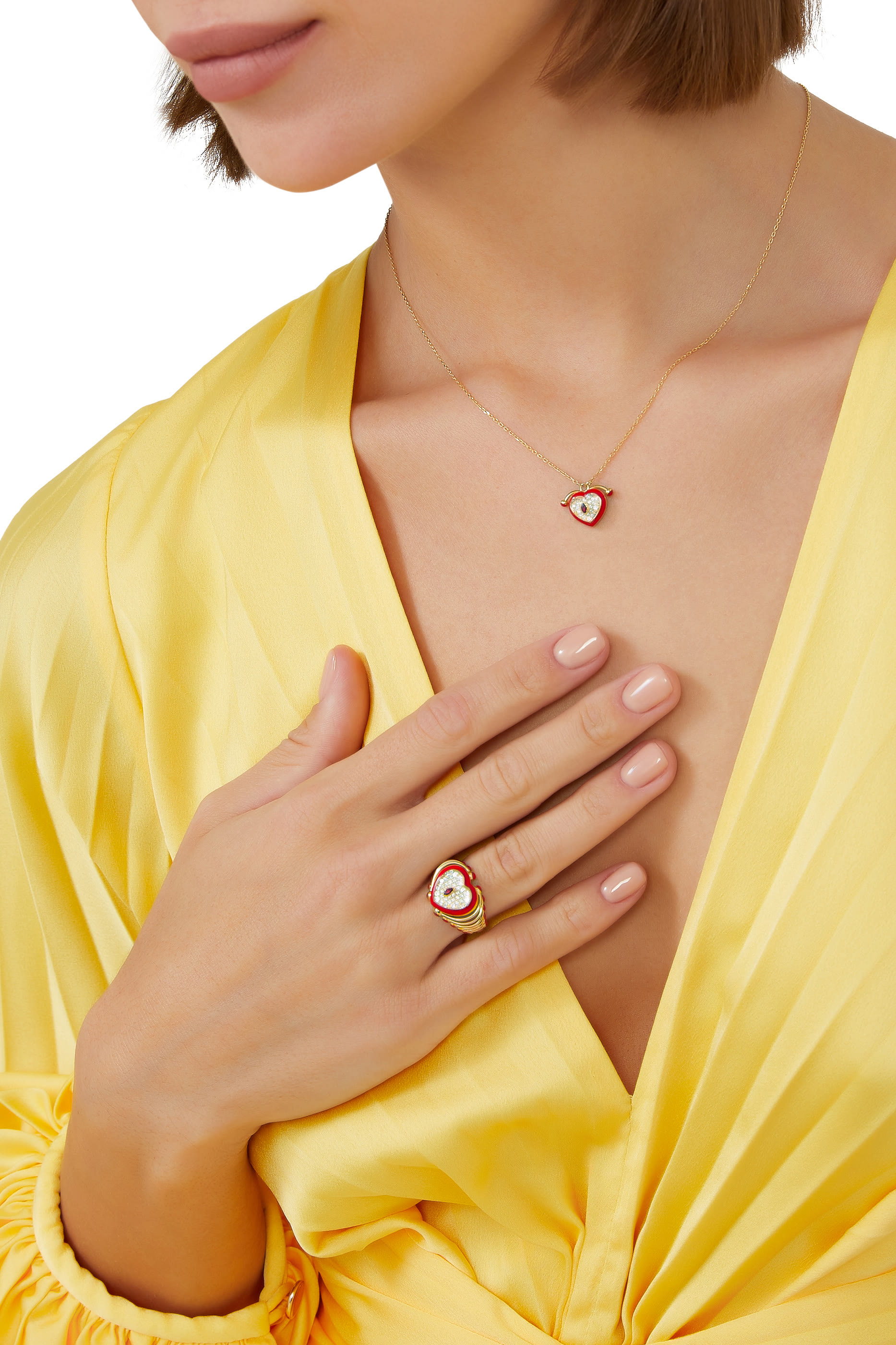 خاتم ذرة الهيدروجين مينا وماس وذهب أصفر عيار 18