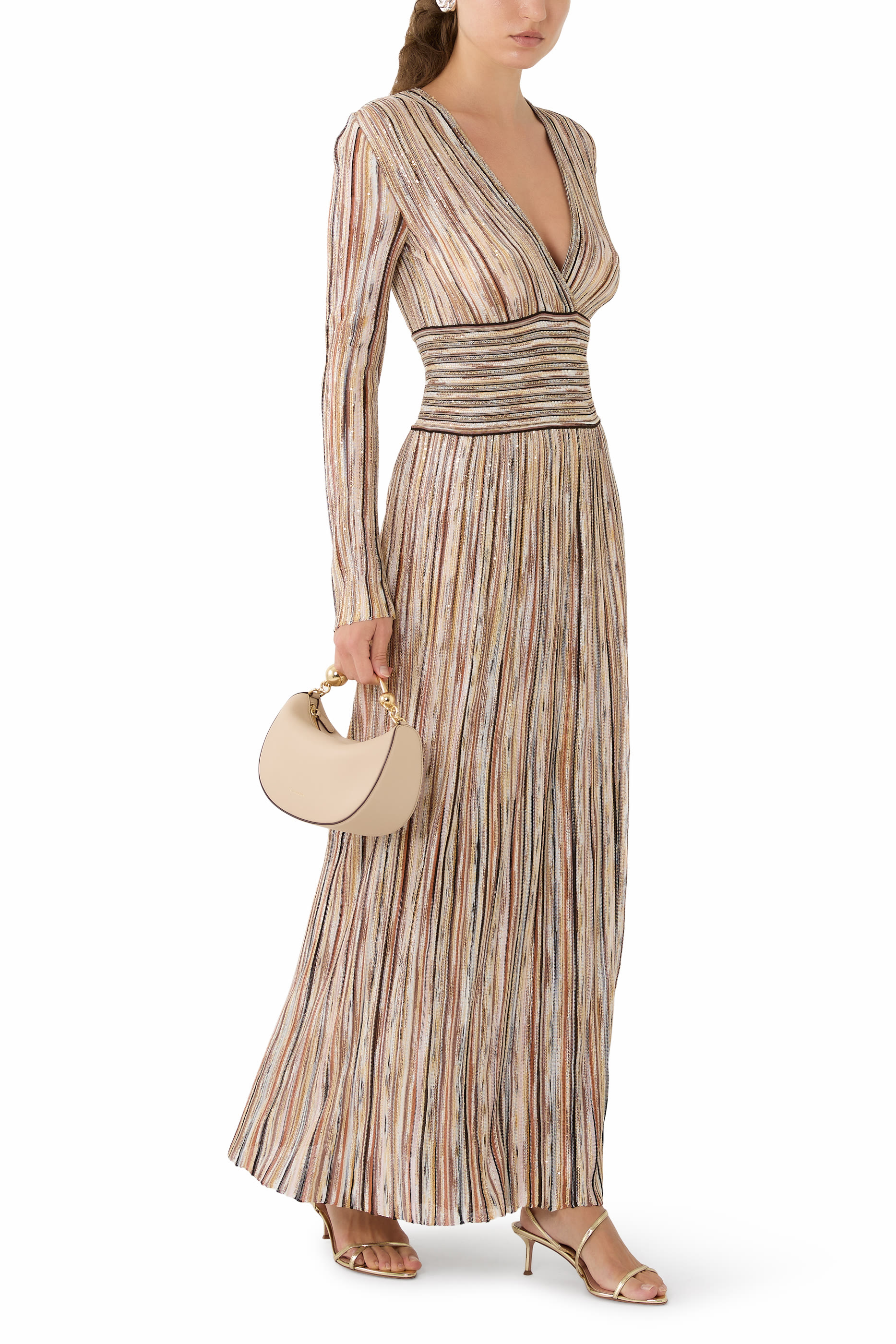 فستان طويل بحزام نسيج لوركس مطرز جزئيا