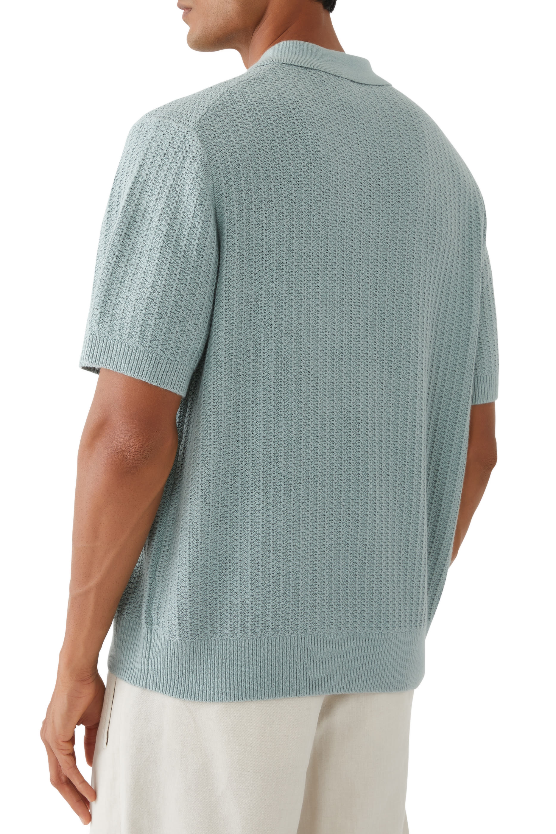 قميص بولو بياقة جوني وملمس مضلع